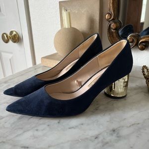 Navy + Gold Block Heels